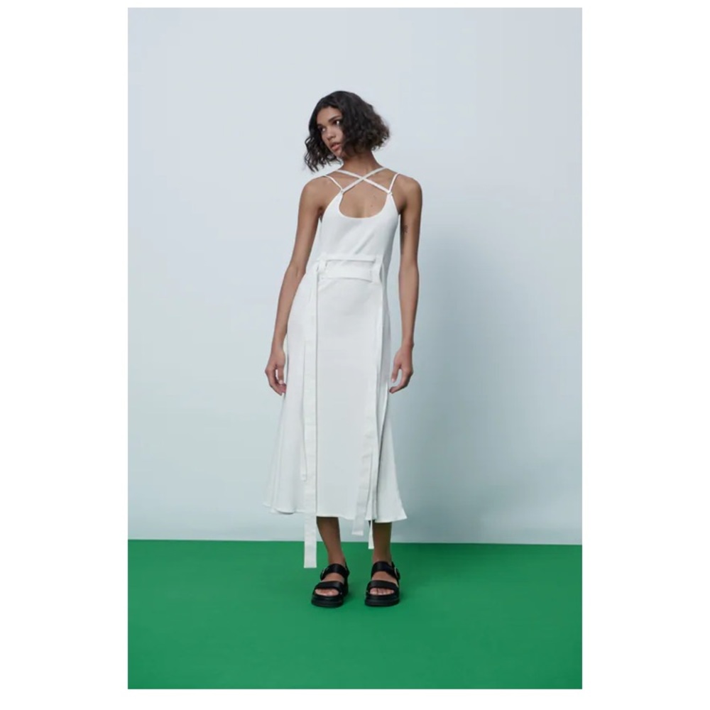 ZARA white ribbed midi dress